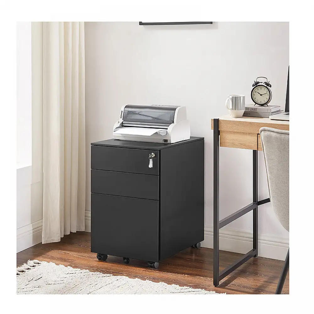 Τροχήλατη Μεταλλική Συρταριέρα Γραφείου με 3 Συρτάρια 52 x 39 x 60 cm Χρώματος Μαύρο Songmics OFC60BK