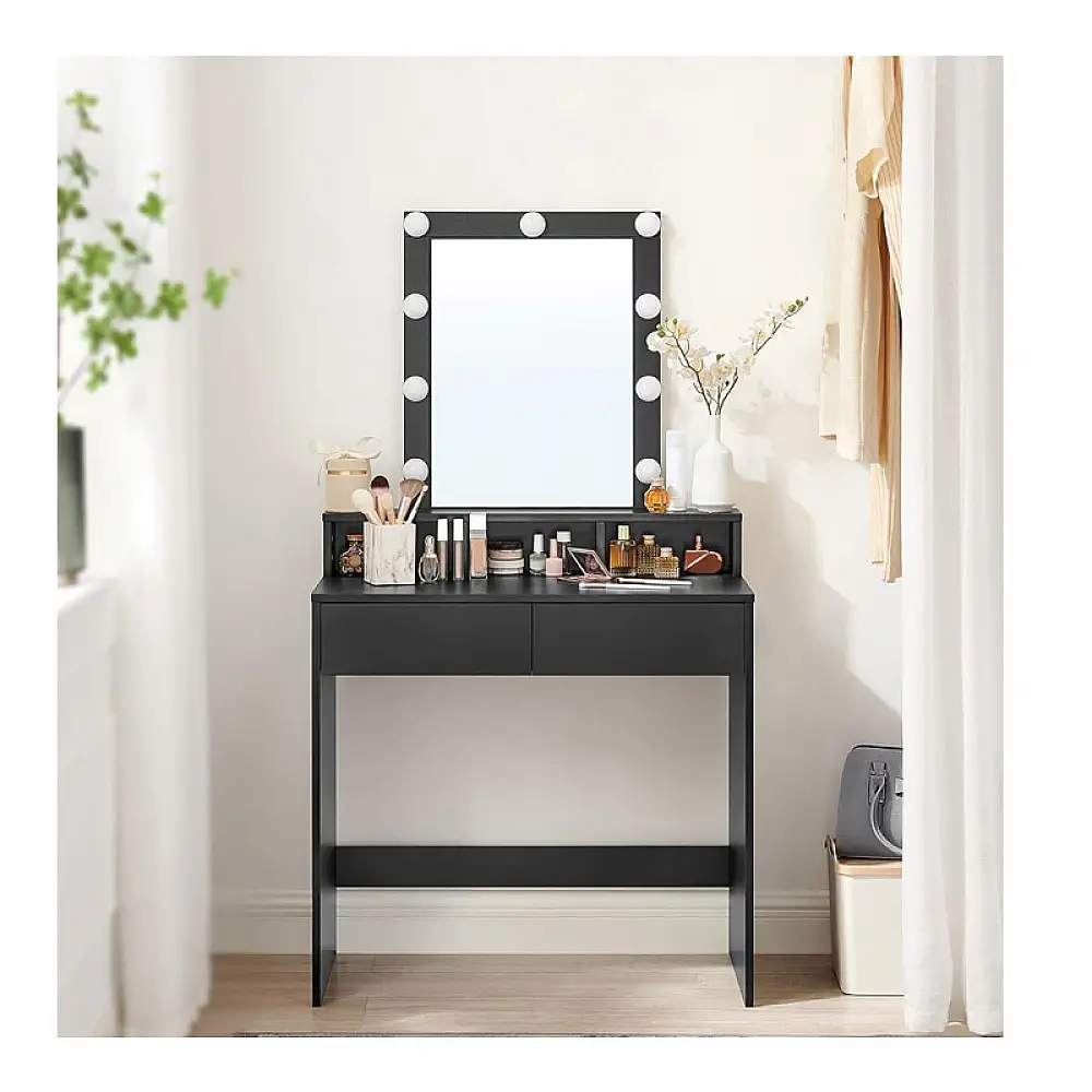 Ξύλινο Μπουντουάρ με Καθρέπτη και Φωτισμό 80 x 40 x 145 cm Χρώματος Μαύρο VASAGLE RDT114T16