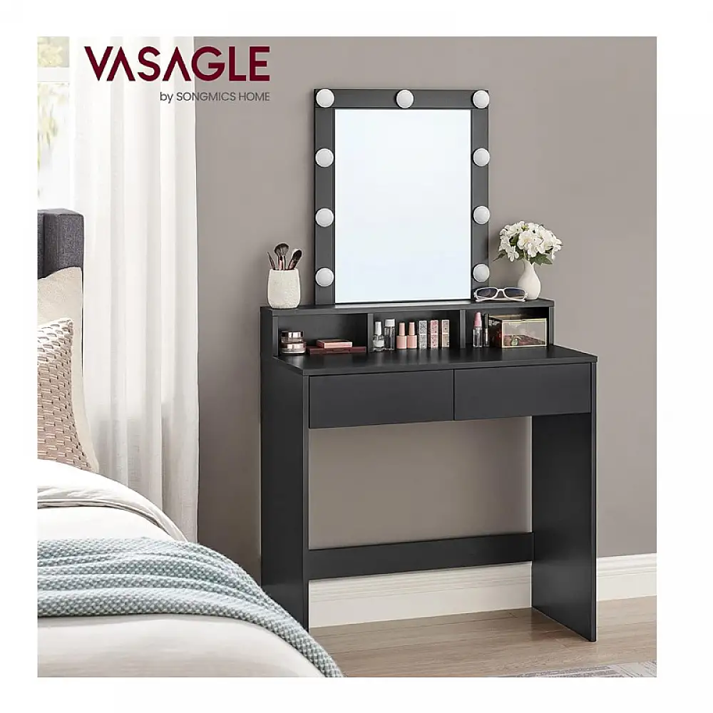 Ξύλινο Μπουντουάρ με Καθρέπτη και Φωτισμό 80 x 40 x 145 cm Χρώματος Μαύρο VASAGLE RDT114T16