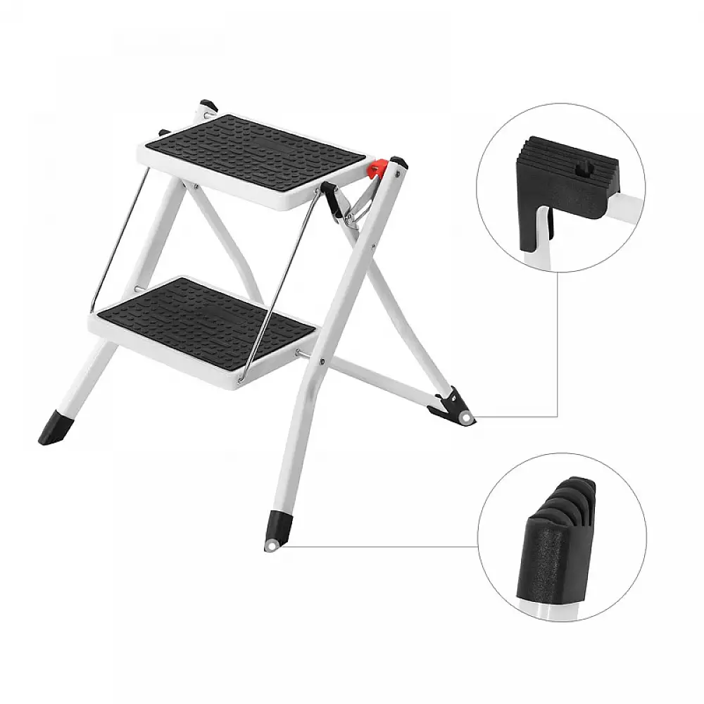 Πτυσσόμενη Σκάλα από Ατσάλι 2 Σκαλιών Χρώματος Λευκό Songmics GSL02WT