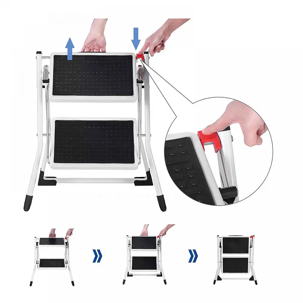 Πτυσσόμενη Σκάλα από Ατσάλι 2 Σκαλιών Χρώματος Λευκό Songmics GSL02WT