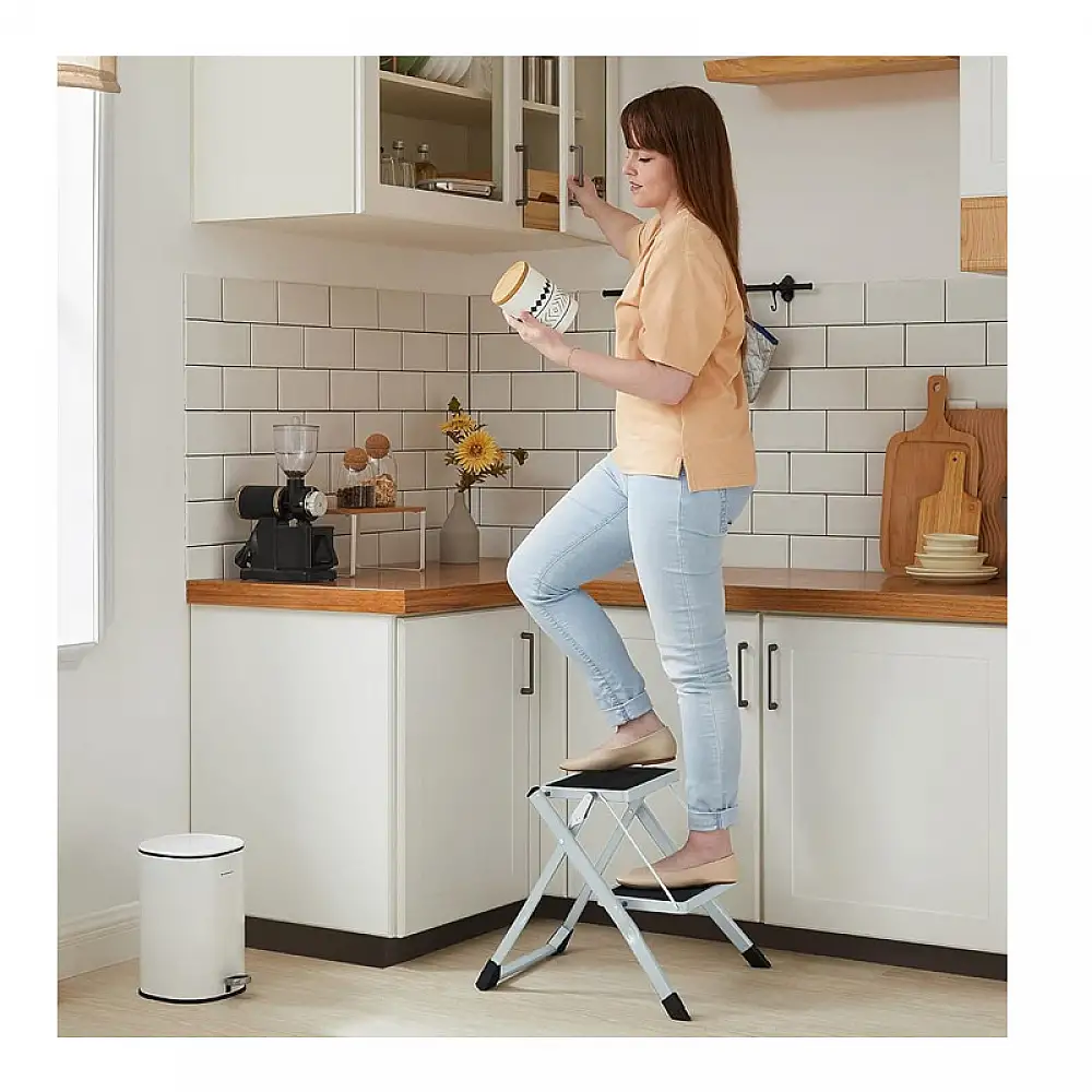 Πτυσσόμενη Σκάλα από Ατσάλι 2 Σκαλιών Χρώματος Λευκό Songmics GSL02WT