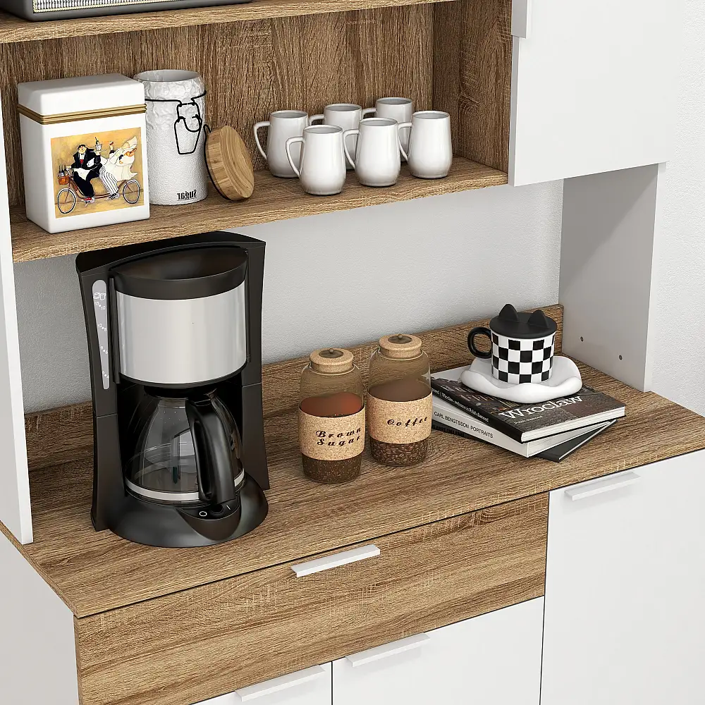 HOMCOM Μοντέρνος φορητός μπουφές με ντουλάπια και συρτάρι, 98x39x180cm, λευκό και ξύλο 83A-065V00WT