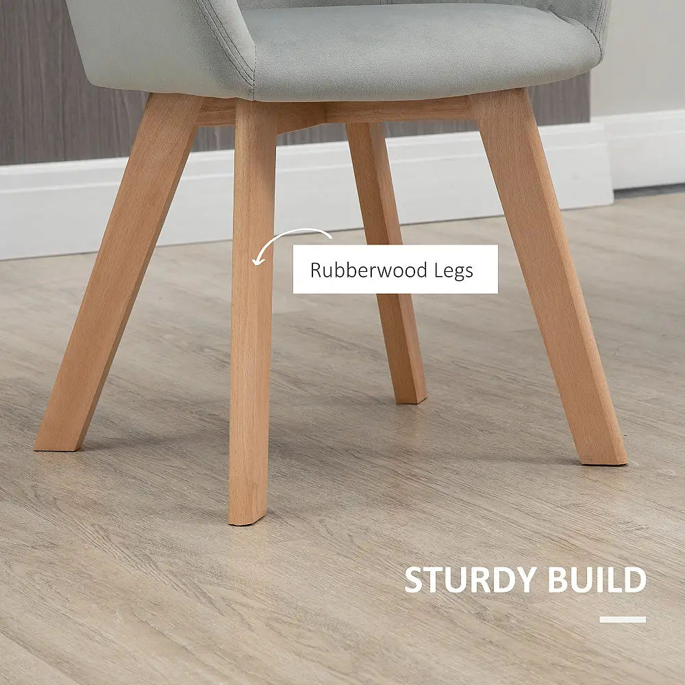 HOMCOM Σετ 2 καρέκλες τραπεζαρίας με επένδυση από βελούδο με μπράτσα και ξύλινα πόδια, γκρι 835-728V00GY