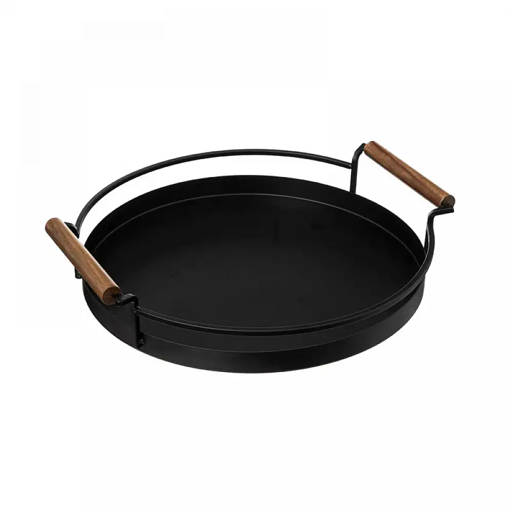 Στρογγυλός Μεταλλικός Δίσκος με Ξύλινες Λαβές 36 cm 5Five Simply Smart 189867