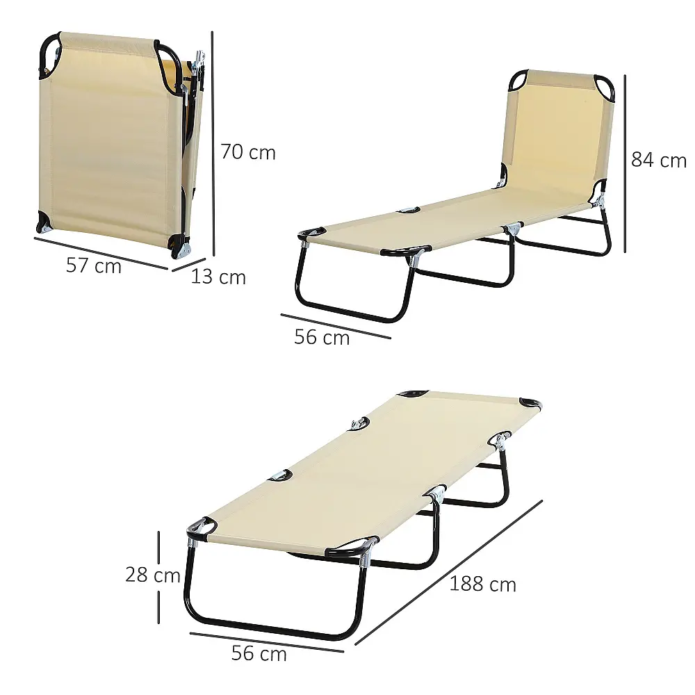 Outsunny Garden Lounger με ρυθμιζόμενη πλάτη σε 5 θέσεις, από ατσάλι και ύφασμα Oxford, 188x56x28 cm, Μπεζ 84B-442CW