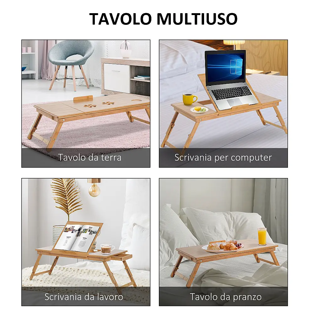 HOMCOM Πτυσσόμενο και ανακλινόμενο Τραπέζι Η/Υ με Συρτάρι, 72x35x22-30, Χρώμα ξύλου 923-004