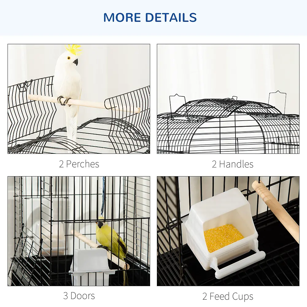 PawHut Bird Cage με 3 κούρνιες, 2 μπολ και 2 πλαϊνές πόρτες, σε ατσάλι, PP και ξύλο, 46x36x130 cm, Μαύρο D10-077 PawHut Bird Cage με 3 κούρνιες, 2 μπολ και 2 πλαϊνές πόρτες, σε ατσάλι, PP και ξύλο, 46x36x130 cm, Μαύρο D10-077