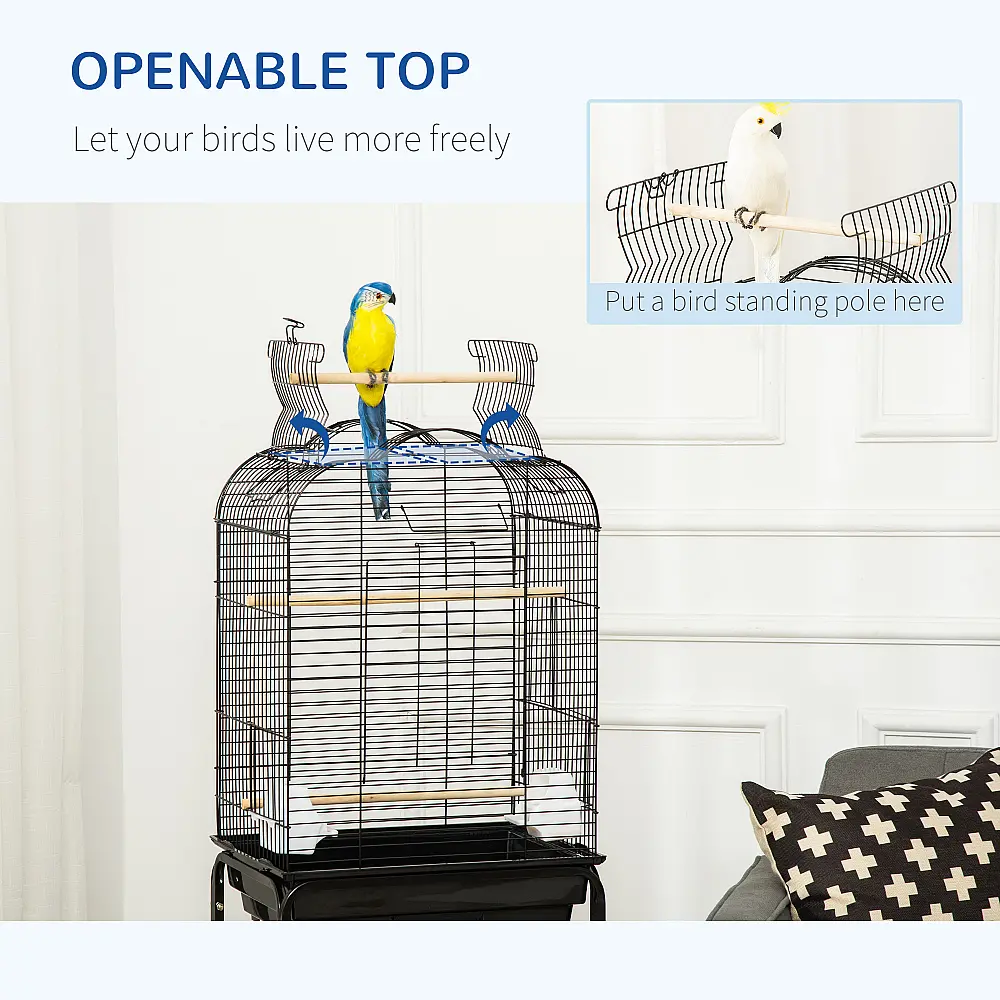 PawHut Bird Cage με 3 κούρνιες, 2 μπολ και 2 πλαϊνές πόρτες, σε ατσάλι, PP και ξύλο, 46x36x130 cm, Μαύρο D10-077 PawHut Bird Cage με 3 κούρνιες, 2 μπολ και 2 πλαϊνές πόρτες, σε ατσάλι, PP και ξύλο, 46x36x130 cm, Μαύρο D10-077