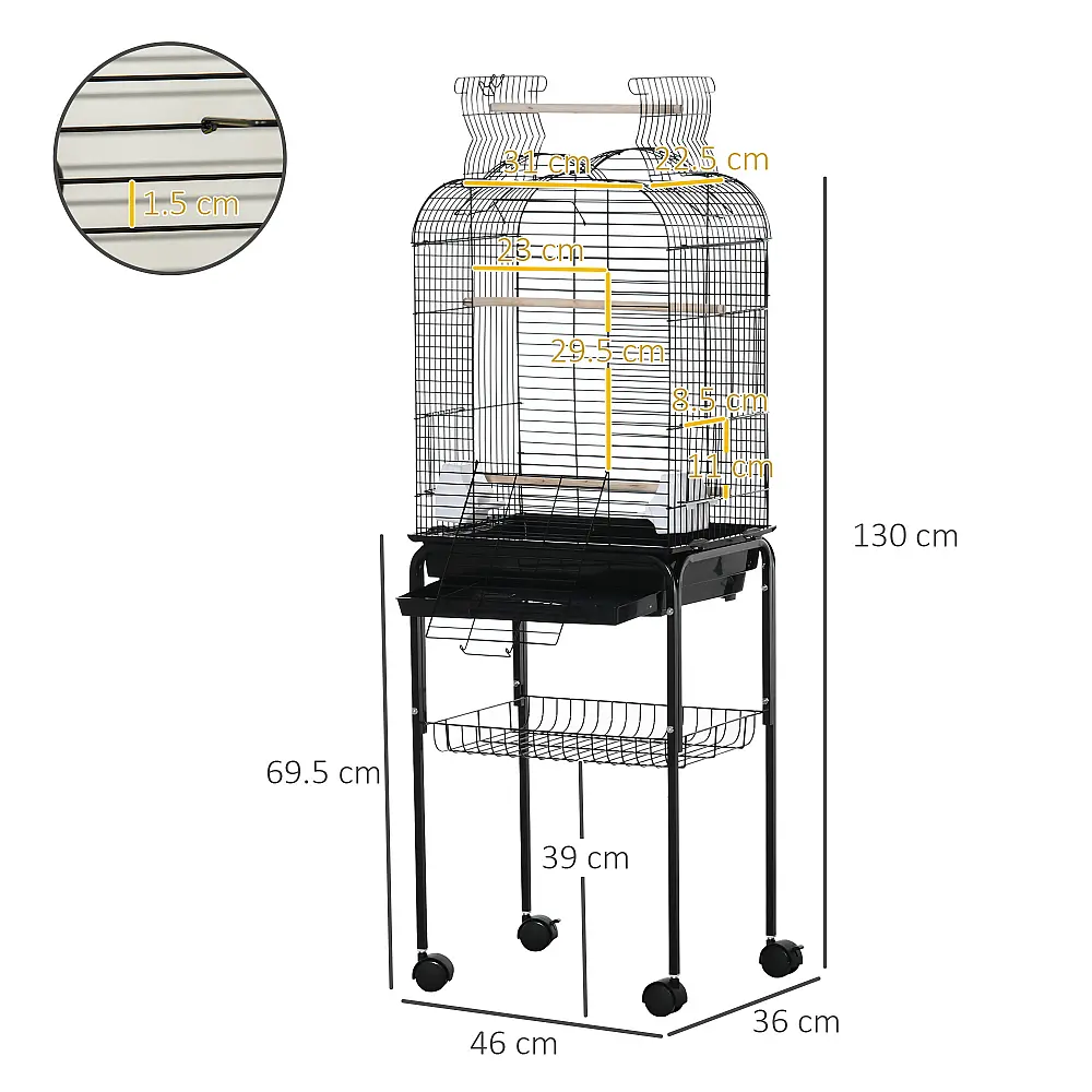 PawHut Bird Cage με 3 κούρνιες, 2 μπολ και 2 πλαϊνές πόρτες, σε ατσάλι, PP και ξύλο, 46x36x130 cm, Μαύρο D10-077 PawHut Bird Cage με 3 κούρνιες, 2 μπολ και 2 πλαϊνές πόρτες, σε ατσάλι, PP και ξύλο, 46x36x130 cm, Μαύρο D10-077