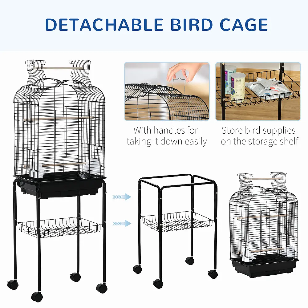 PawHut Bird Cage με 3 κούρνιες, 2 μπολ και 2 πλαϊνές πόρτες, σε ατσάλι, PP και ξύλο, 46x36x130 cm, Μαύρο D10-077 PawHut Bird Cage με 3 κούρνιες, 2 μπολ και 2 πλαϊνές πόρτες, σε ατσάλι, PP και ξύλο, 46x36x130 cm, Μαύρο D10-077