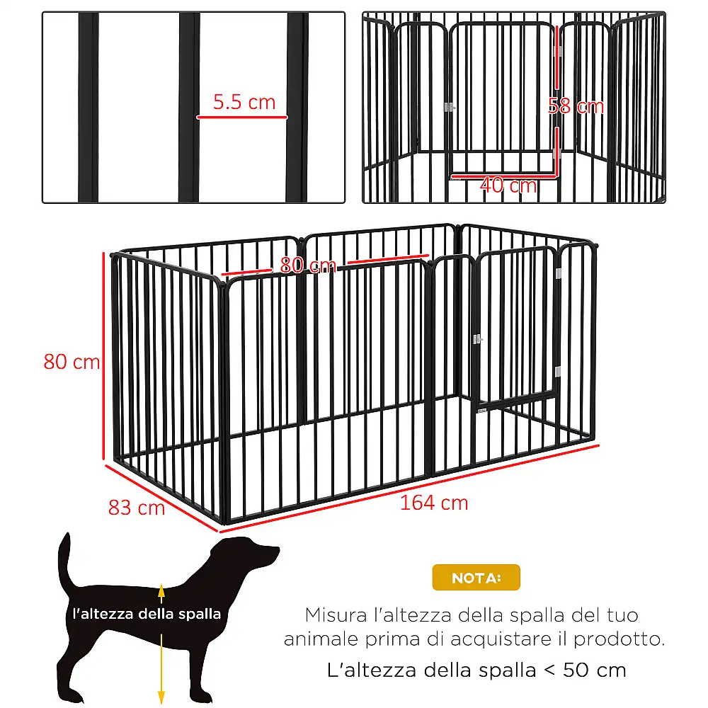 PawHut Dog Fence με 6 Modular Panel Indoor and Outdoor, Ατσάλι, 164x83x80 cm, Μαύρο D06-201V00BK