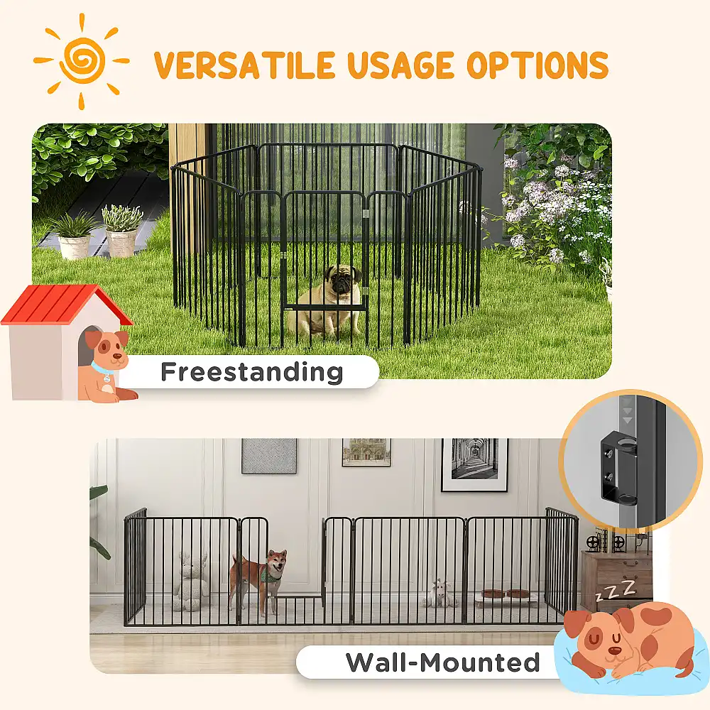 PawHut Dog Fence με 6 Modular Panel Indoor and Outdoor, Ατσάλι, 164x83x80 cm, Μαύρο D06-201V00BK
