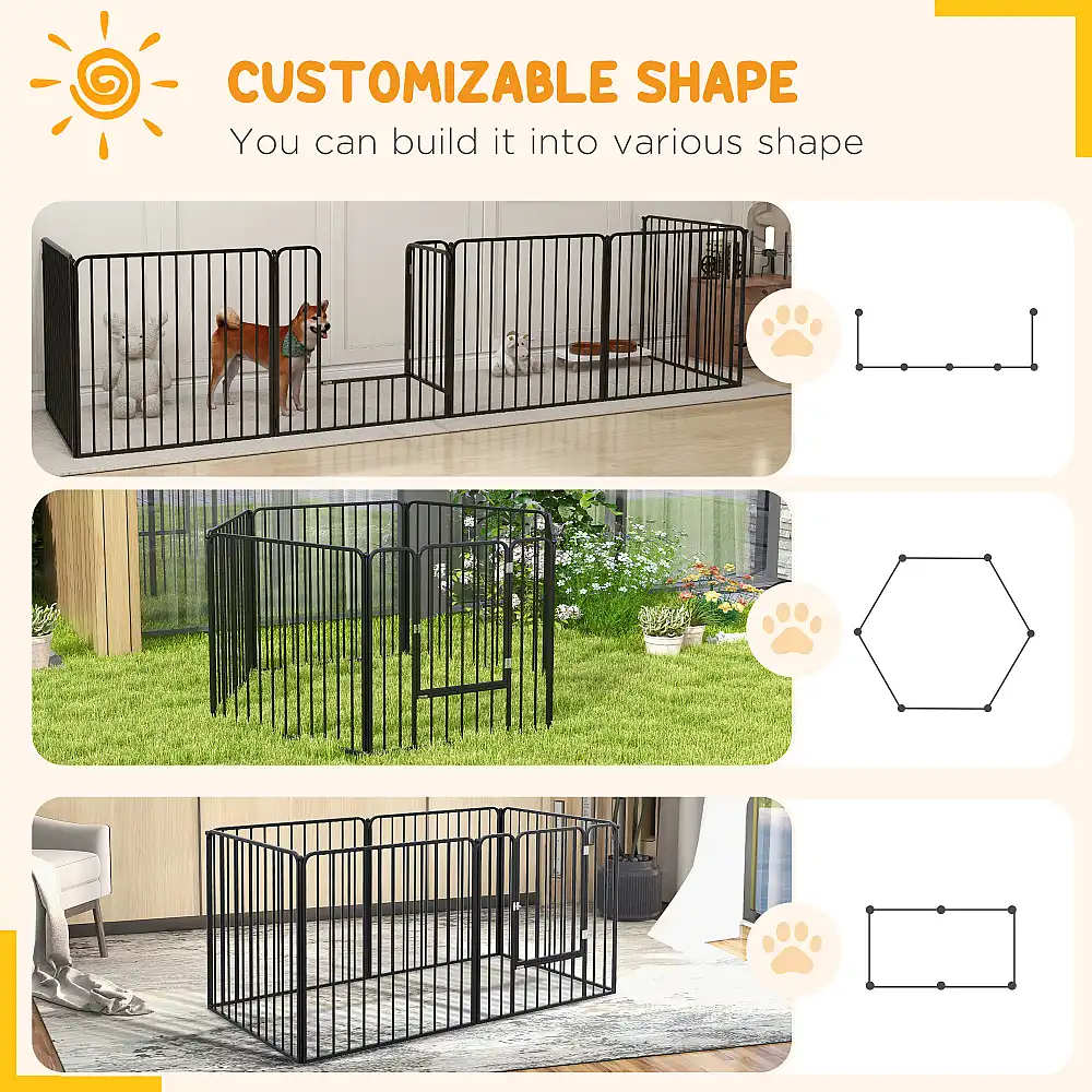 PawHut Dog Fence με 6 Modular Panel Indoor and Outdoor, Ατσάλι, 164x83x80 cm, Μαύρο D06-201V00BK