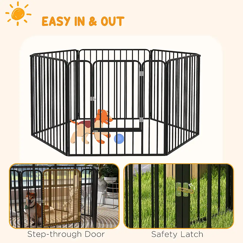 PawHut Dog Fence με 6 Modular Panel Indoor and Outdoor, Ατσάλι, 164x83x80 cm, Μαύρο D06-201V00BK