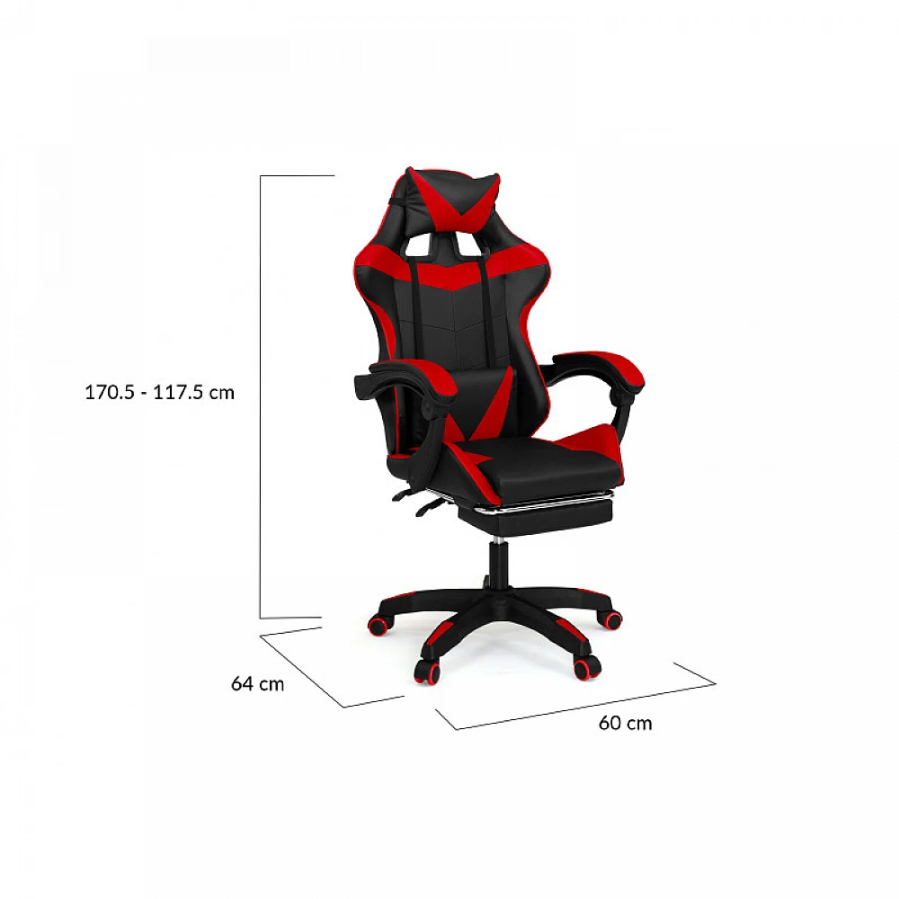 Καρέκλα Gaming με Υποπόδιο 63 x 62 x 114-124 cm Χρώματος Κόκκινο - Μαύρο Idomya 30078800 Καρέκλα Gaming με Υποπόδιο 63 x 62 x 114-124 cm Χρώματος Κόκκινο - Μαύρο Idomya 30078800