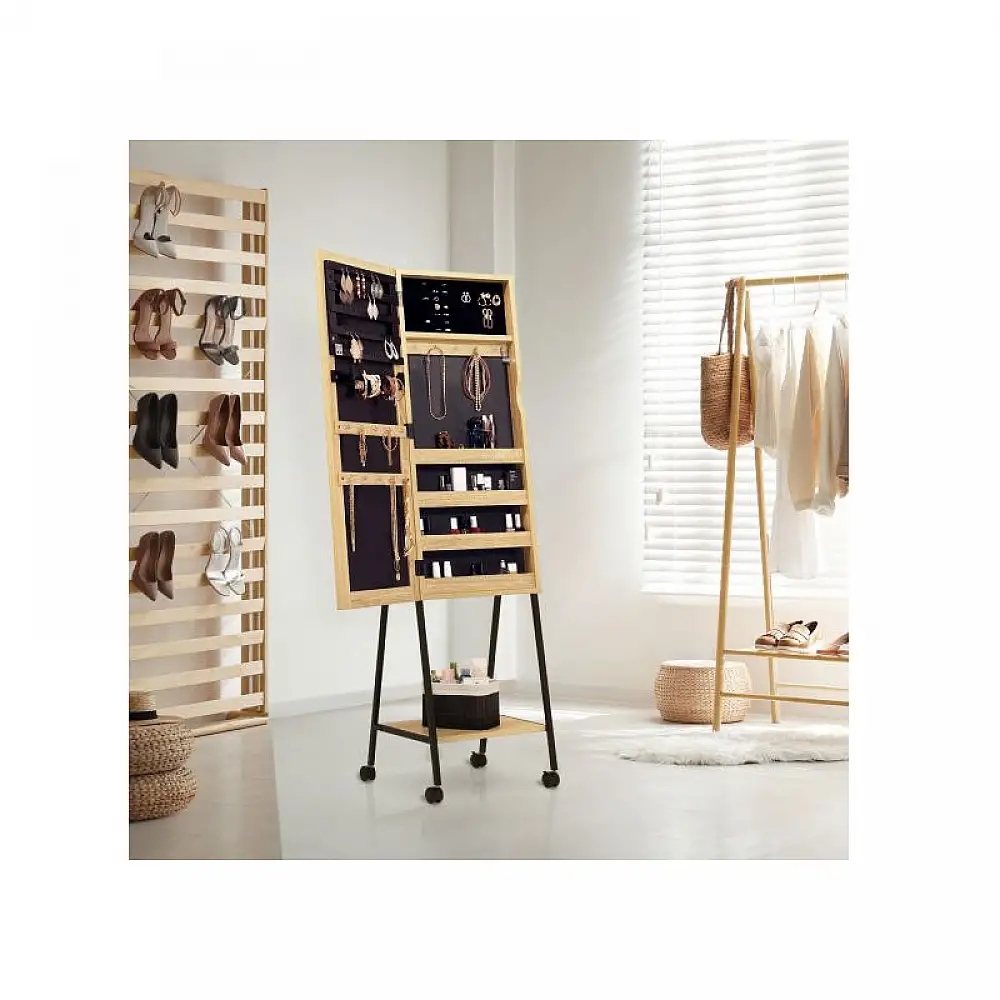 Τροχήλατη Μεταλλική/Ξύλινη Κοσμηματοθήκη - Μπιζουτιέρα με Καθρέπτη 40.5 x 37 x 143 cm Memphis Idomya 30130358