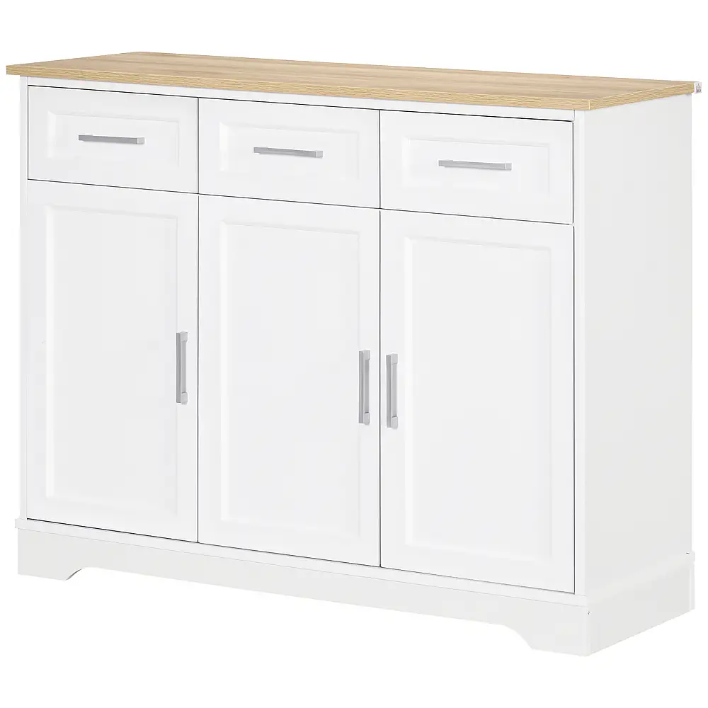 HOMCOM Μοντέρνος Μπουφές με 3 Συρτάρια και 3 Πόρτες από MDF και μοριοσανίδα με ρυθμιζόμενο ράφι, 101x39x82 cm, Λευκό 835-896V81WT