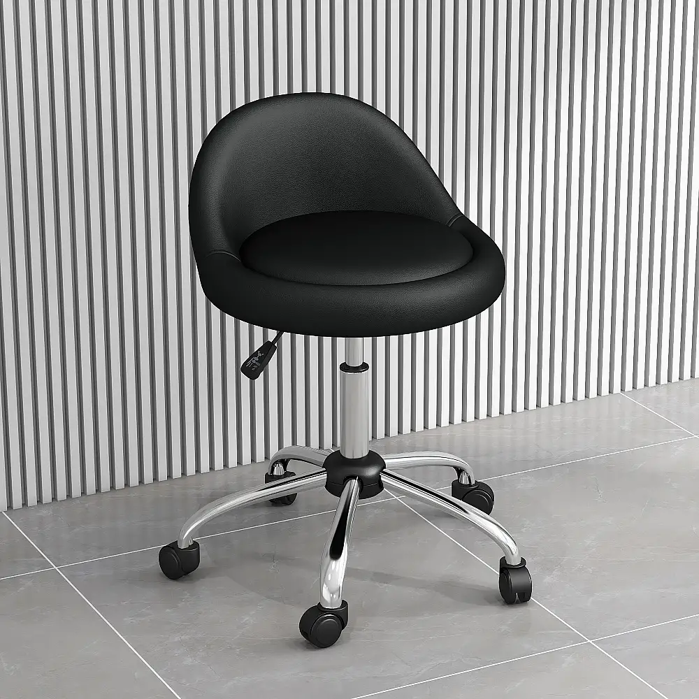 Σκαμπό HOMCOM με ρόδες, περιστρεφόμενο κάθισμα, ρυθμιζόμενο ύψος και κάλυμμα από συνθετικό δέρμα PU, μαύρο 503-026V00BK