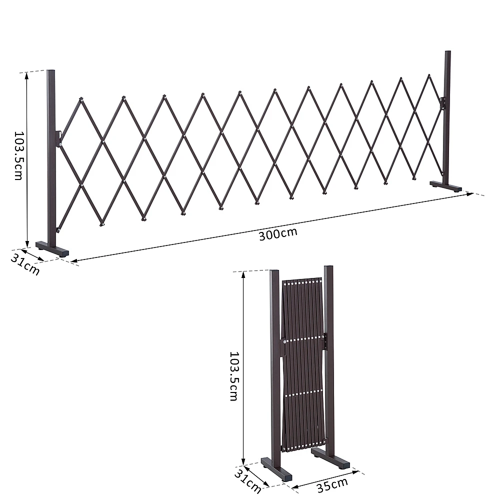 Outsunny Scissor Gate Fence Extendable Scissor Barrier 35-300cm Κήπος Αλουμίνιο καφέ H103,5cm 844-138