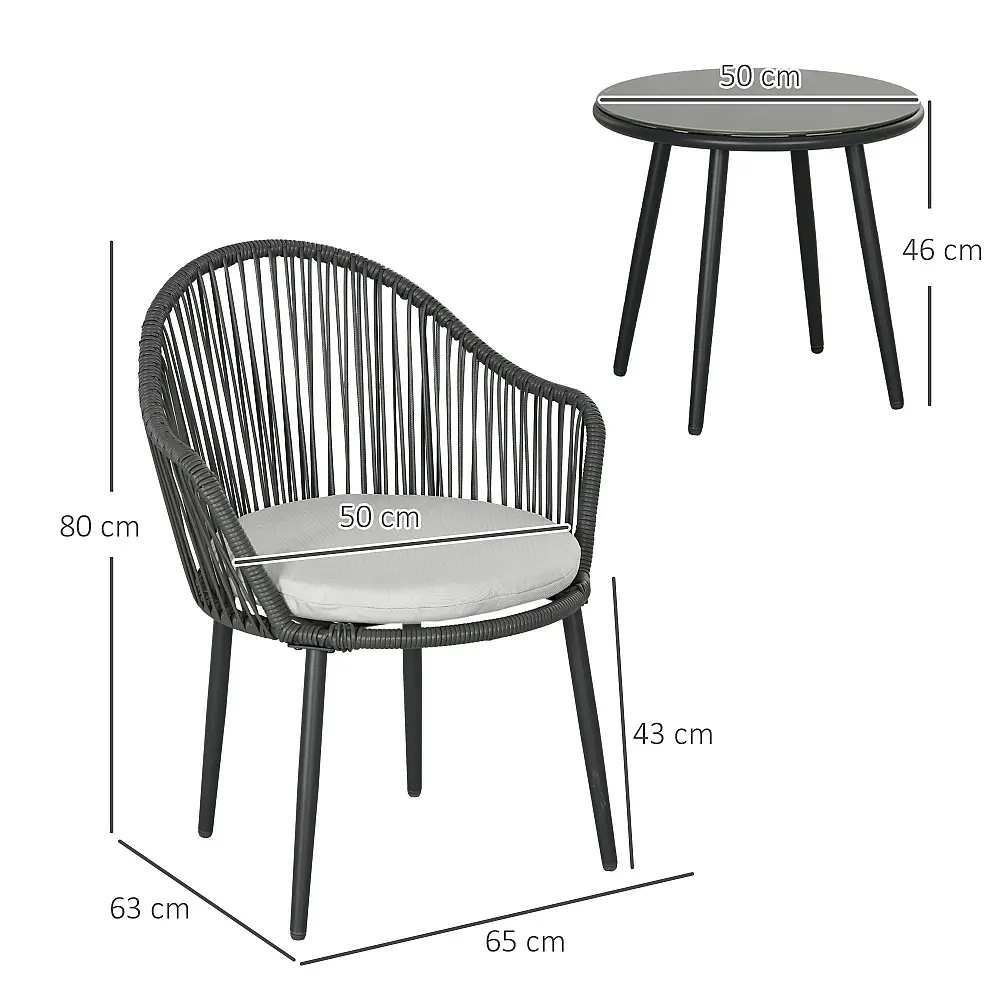 Outsunny Rattan Garden Lounge με 2 πολυθρόνες με μαξιλάρια και γυάλινο τραπεζάκι σαλονιού, γκρι 863-137V00CG Outsunny Rattan Garden Lounge με 2 πολυθρόνες με μαξιλάρια και γυάλινο τραπεζάκι σαλονιού, γκρι 863-137V00CG