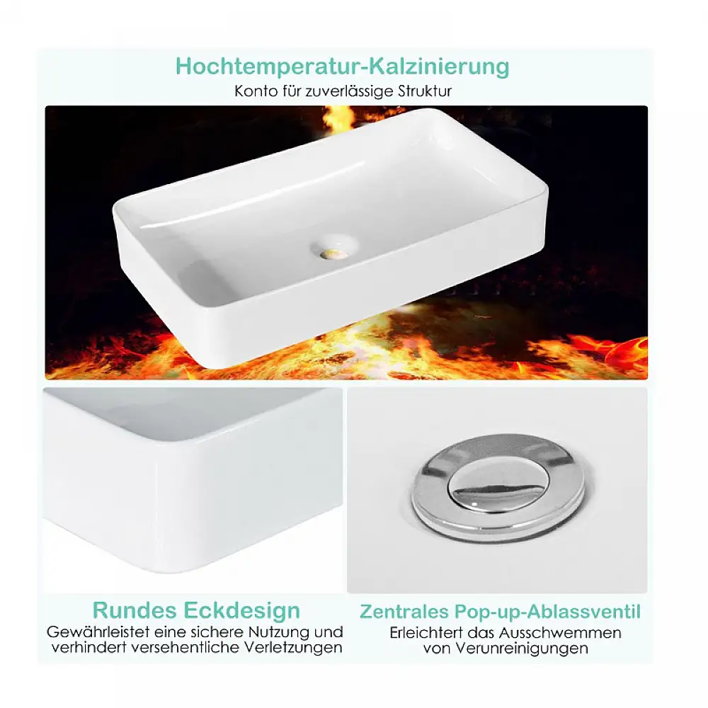 Επικαθήμενος Νιπτήρας Κεραμικός 60 x 35 x 11 cm Costway BA7540