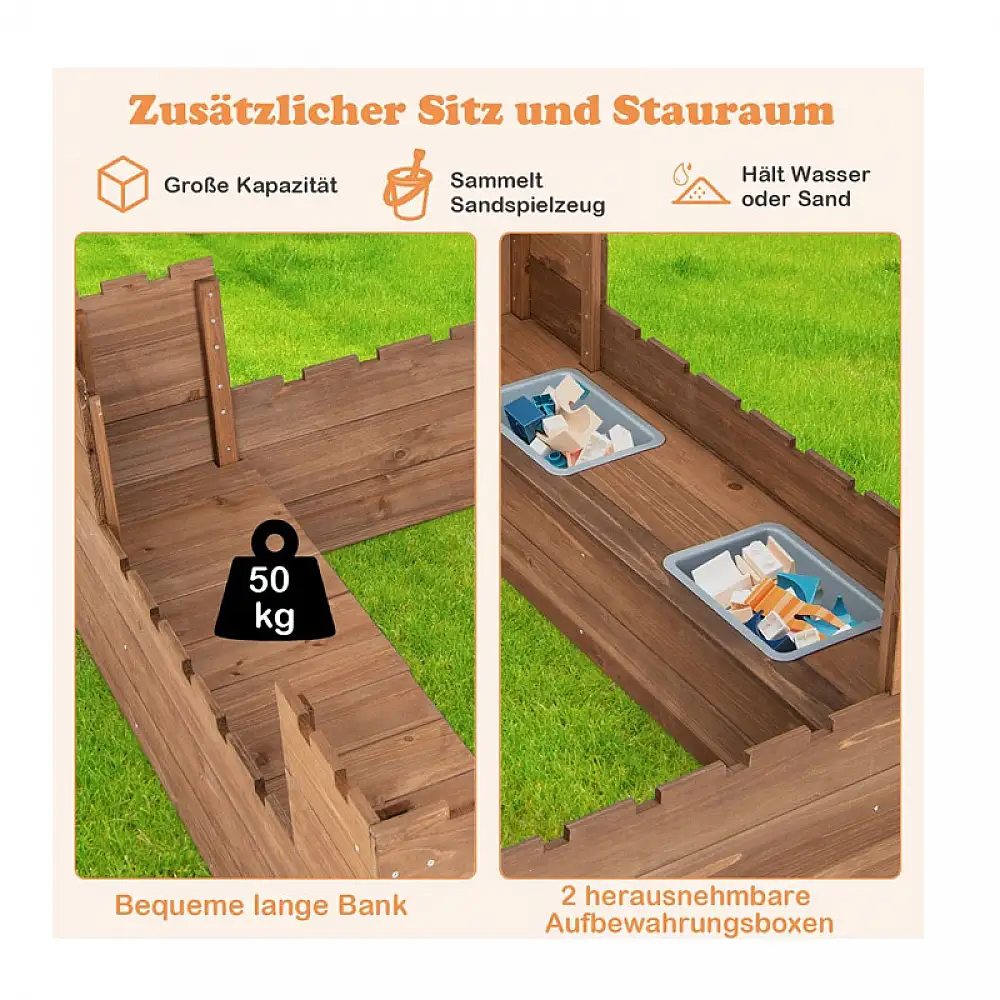 Ξύλινη Αμμοδόχος Φρούριο 113 x 116 x 75 cm Costway TP10111