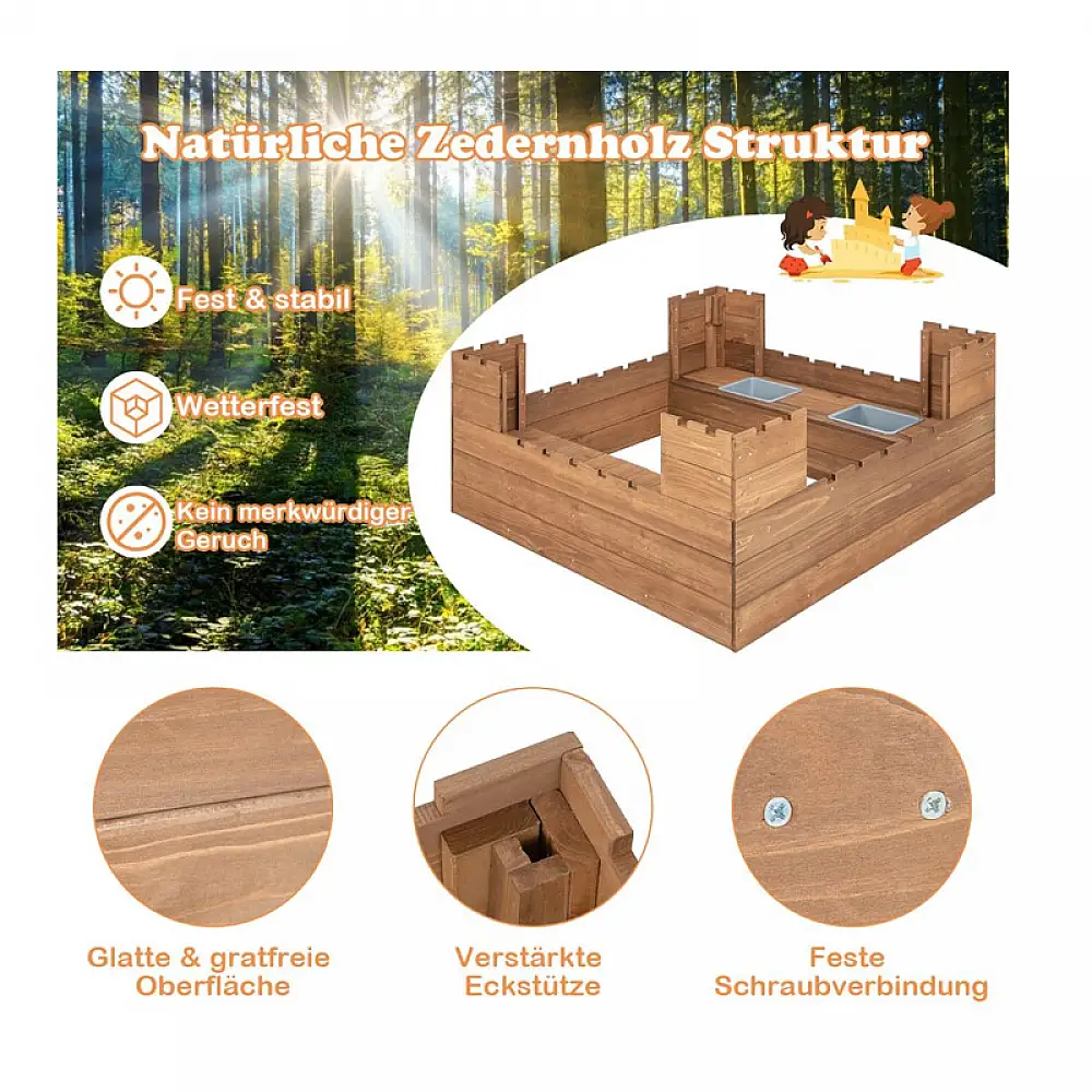 Ξύλινη Αμμοδόχος Φρούριο 113 x 116 x 75 cm Costway TP10111