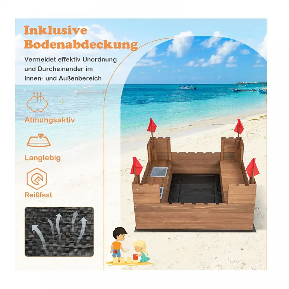 Ξύλινη Αμμοδόχος Φρούριο 113 x 116 x 75 cm Costway TP10111