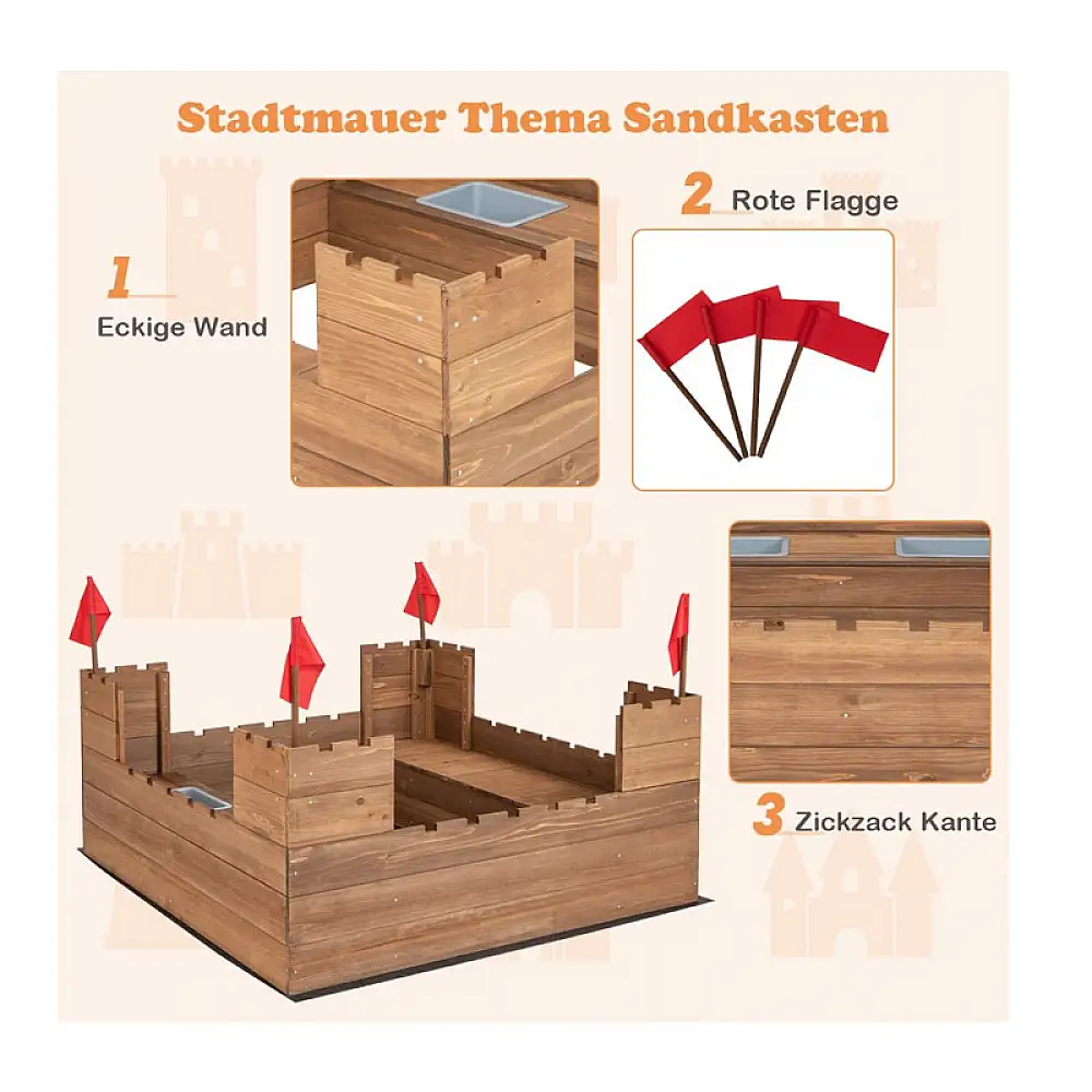 Ξύλινη Αμμοδόχος Φρούριο 113 x 116 x 75 cm Costway TP10111