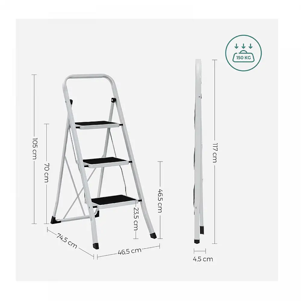 Πτυσσόμενη Σκάλα από Ατσάλι 3 Σκαλιών Songmics GSL03WT