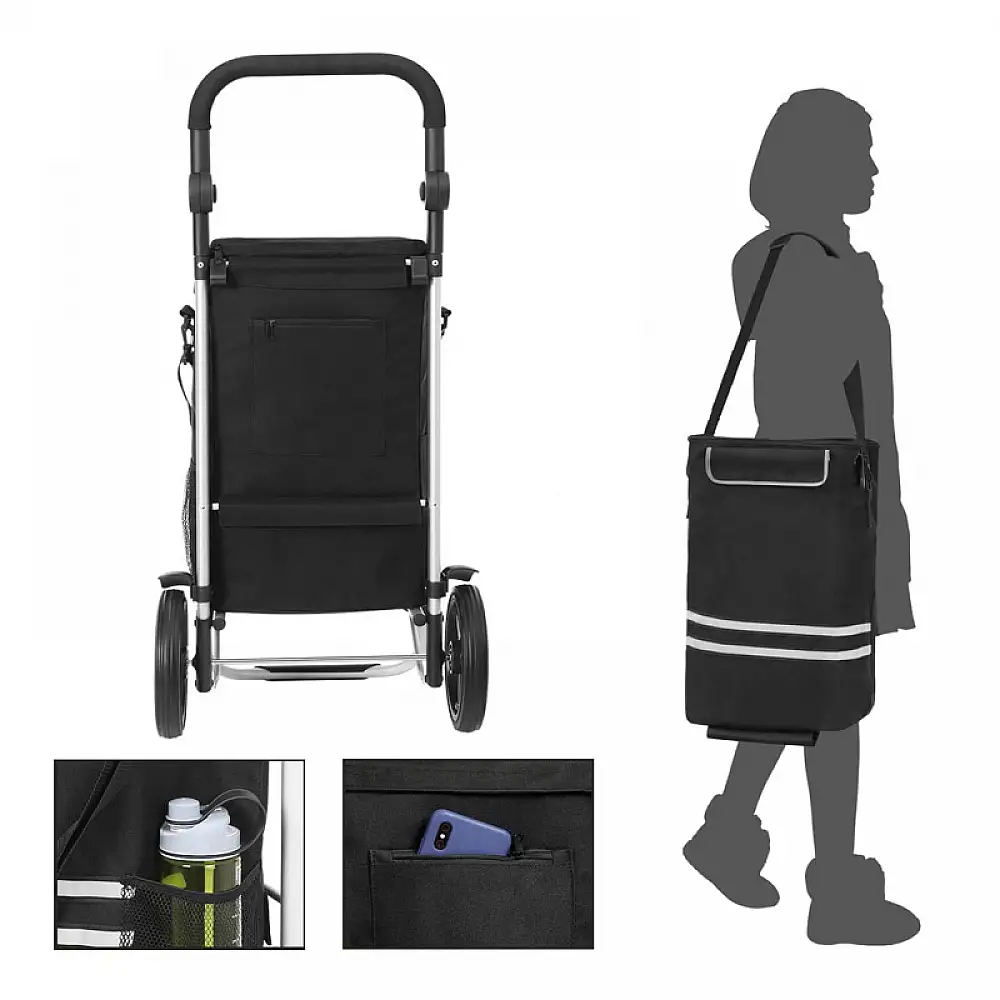 Υφασμάτινο Πτυσσόμενο Καρότσι Λαϊκής 44 x 27 x 100 cm Χρώματος Μαύρο Songmics KST03BK