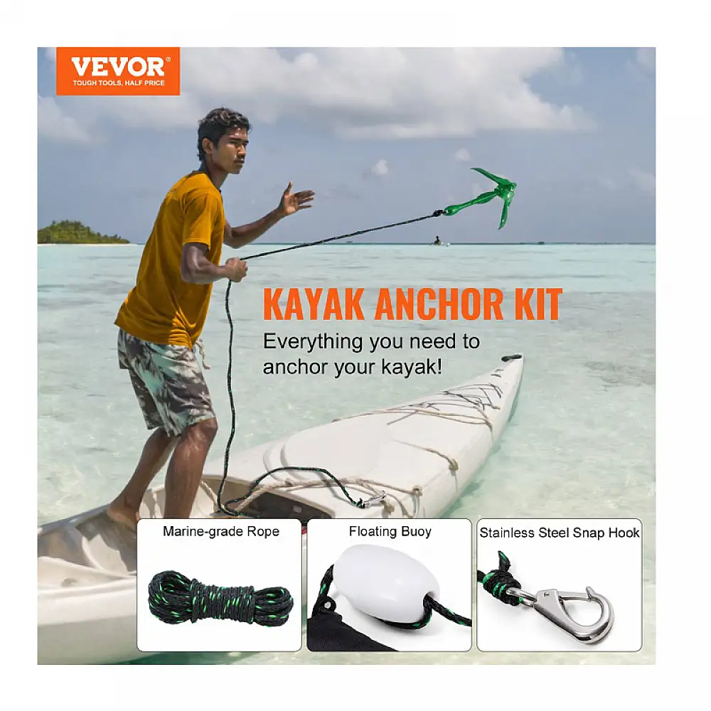 Πτυσσόμενη Άγκυρα για Κανό Καγιάκ από Χυτοσίδηρο 1.5 Kg με Σχοινί και Σημαδούρα VEVOR PHTMYJTPSG35NCT7KV0