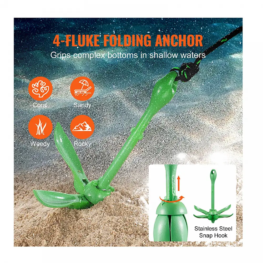 Πτυσσόμενη Άγκυρα για Κανό Καγιάκ από Χυτοσίδηρο 1.5 Kg με Σχοινί και Σημαδούρα VEVOR PHTMYJTPSG35NCT7KV0