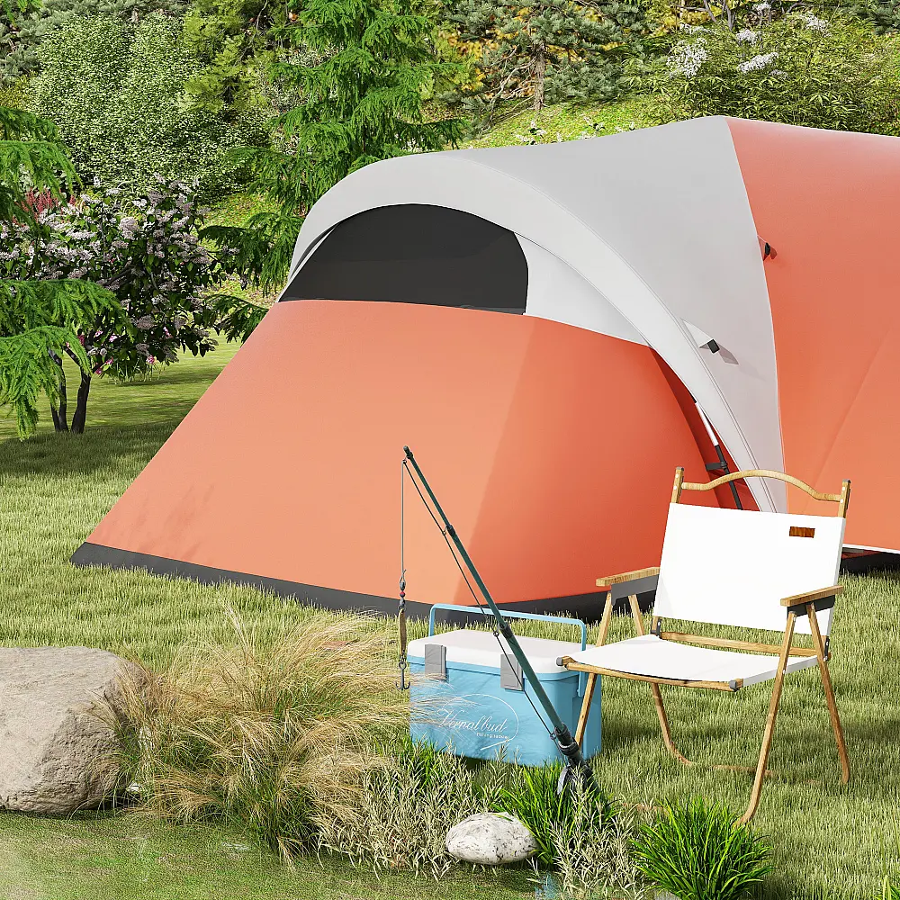 Σκηνή Camping Outsunny 5-6 ατόμων με βεράντα, 3000mm Αδιάβροχη με τσάντα μεταφοράς, πορτοκαλί A20-396V00OG