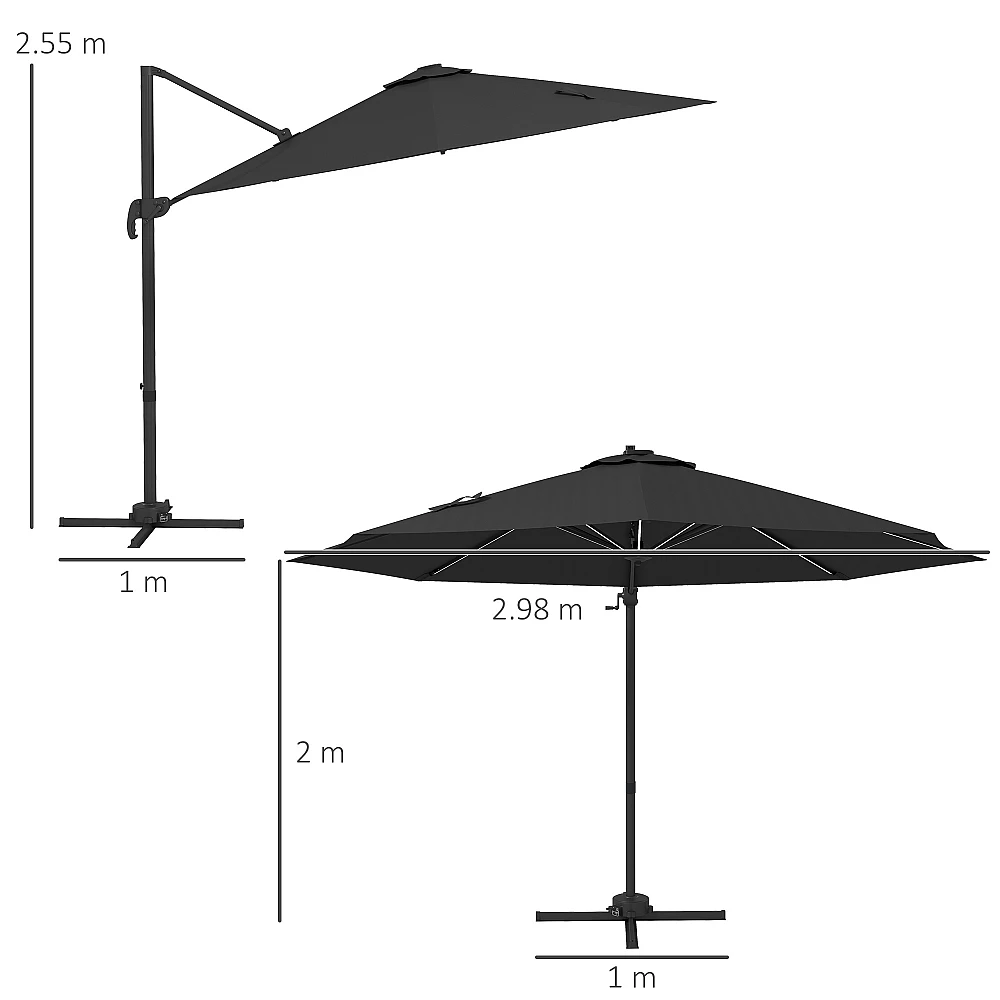 Outsunny ομπρέλα εξωτερικού χώρου με φώτα LED και ρυθμιζόμενη γωνία, σε αλουμίνιο και πολυεστέρα Ø3x2,5 m, γκρι 84D-110V03CG