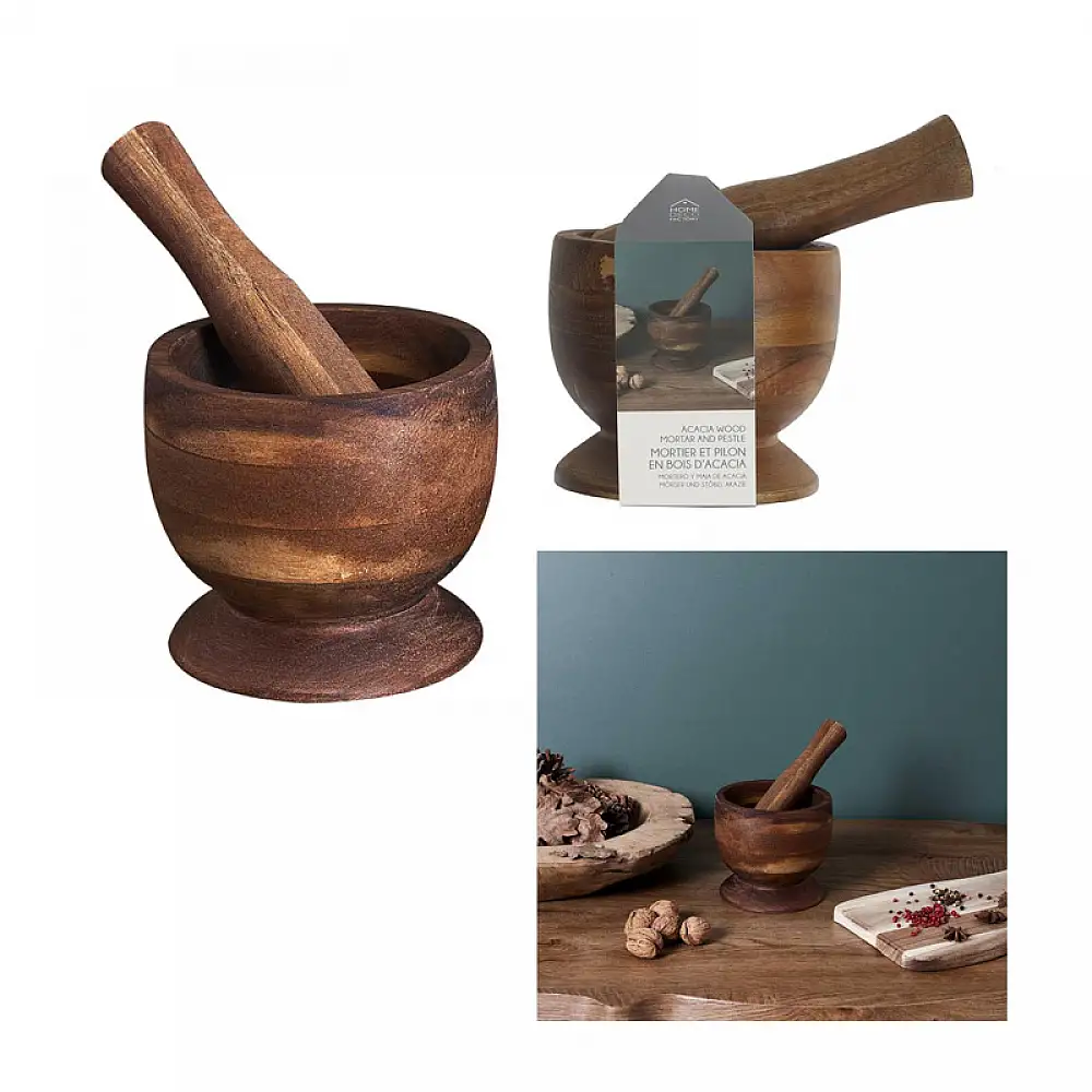 Ξύλινο Γουδί με Γουδοχέρι 12 x 12 x 10.5 cm Home Deco Factory KA6332