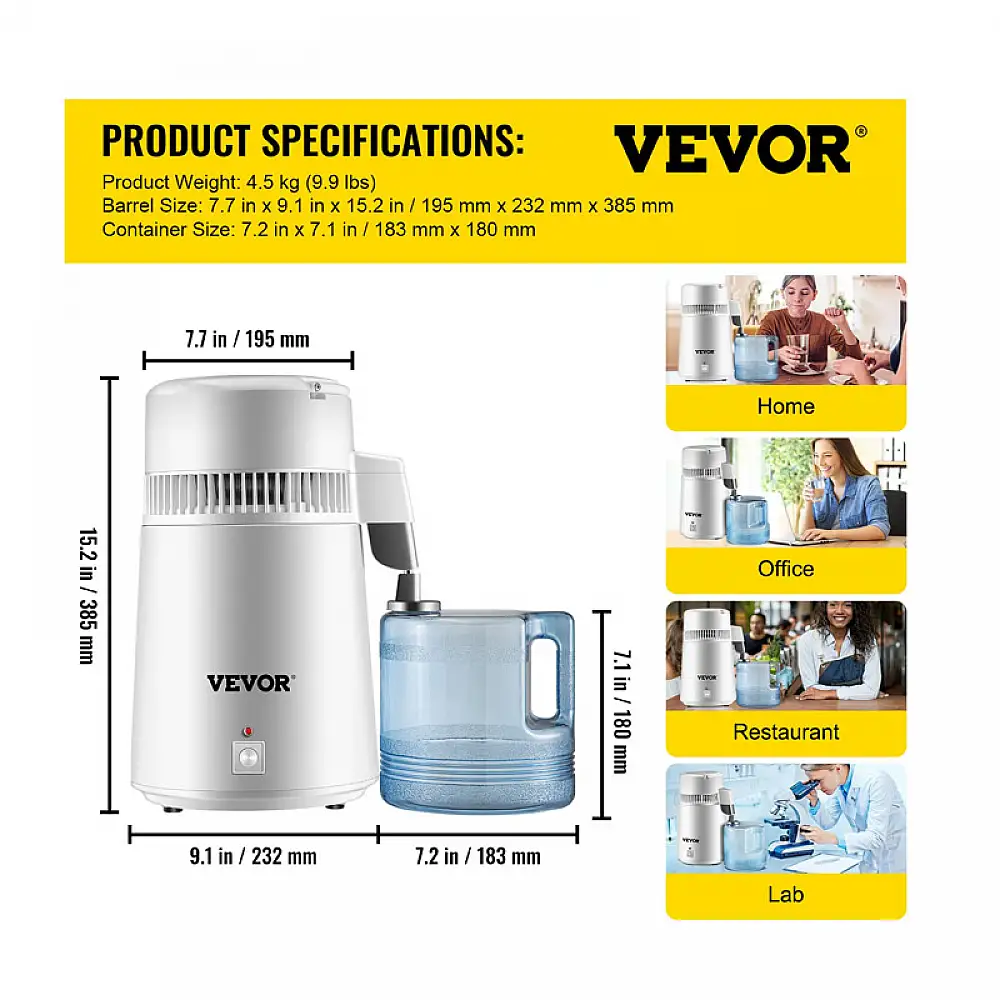 Αποστακτήρας Νερού 1.3 Lt/H με Δοχείο 4 Lt 750 W VEVOR HR-1ZLSJ000000001V2