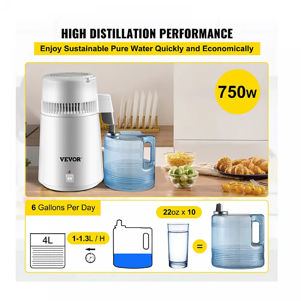 Αποστακτήρας Νερού 1.3 Lt/H με Δοχείο 4 Lt 750 W VEVOR HR-1ZLSJ000000001V2