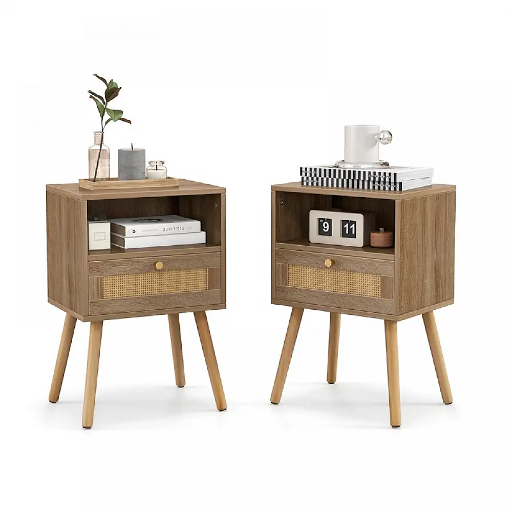 Σετ Ξύλινα Κομοδίνα με 1 Συρτάρι και 1 Ράφι 40 x 30 x 60.5 cm 2 τμχ Costway HU10580OA-2