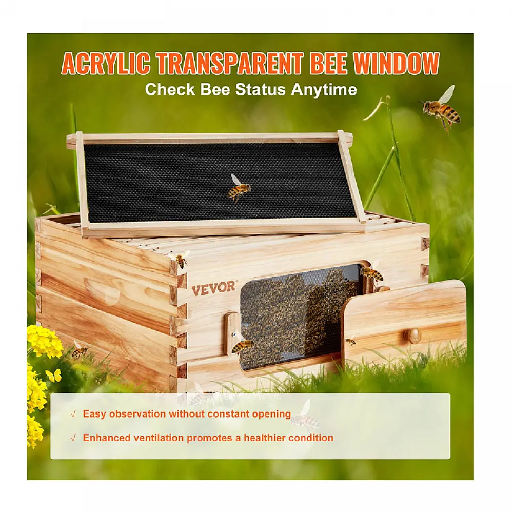 Ξύλινος Όροφος Κυψέλης με 10 Πλαίσια 503 x 414 x 245 mm VEVOR CTFXSMSHX1109SC61V0 Ξύλινος Όροφος Κυψέλης με 10 Πλαίσια 503 x 414 x 245 mm VEVOR CTFXSMSHX1109SC61V0
