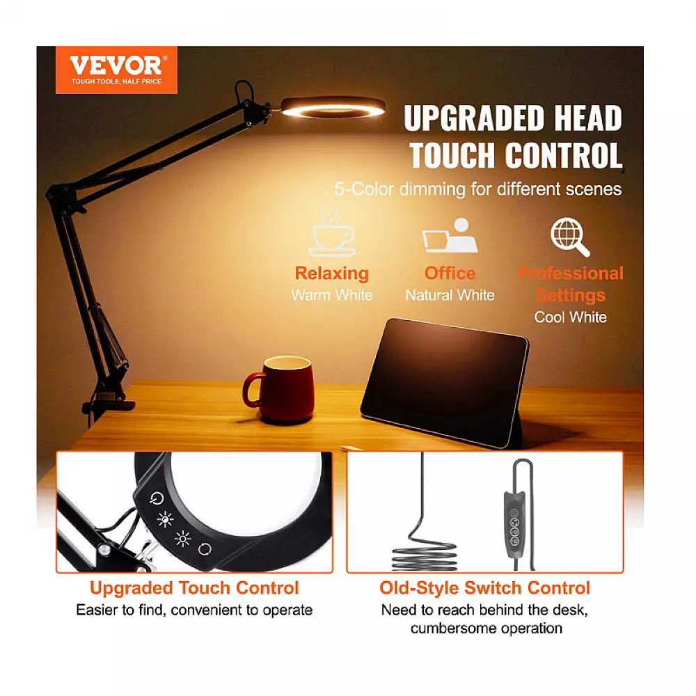 Πτυσσόμενος Μεγεθυντικός Φακός 5x με Λάμπα LED και Περιστρεφόμενο Βραχίονα 12 W VEVOR YGFDDWDZBCMAJ30LAV9