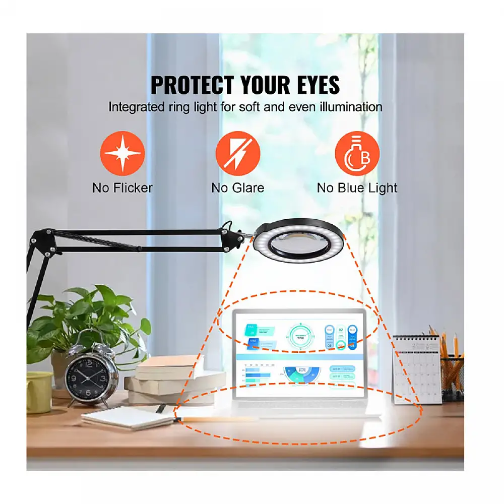 Πτυσσόμενος Μεγεθυντικός Φακός 5x με Λάμπα LED και Περιστρεφόμενο Βραχίονα 12 W VEVOR YGFDDWDZBCMAJ30LAV9