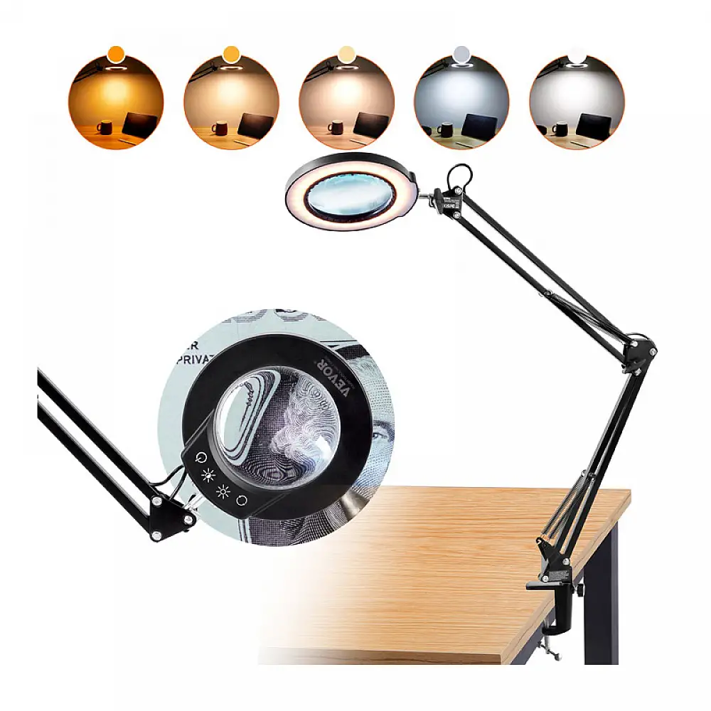 Πτυσσόμενος Μεγεθυντικός Φακός 5x με Λάμπα LED και Περιστρεφόμενο Βραχίονα 12 W VEVOR YGFDDWDZBCMAJ30LAV9