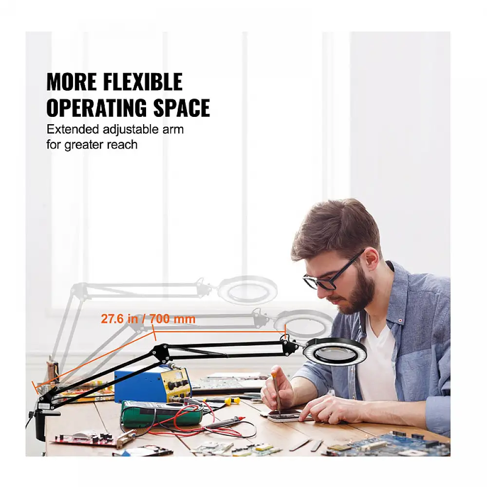 Πτυσσόμενος Μεγεθυντικός Φακός 5x με Λάμπα LED και Περιστρεφόμενο Βραχίονα 12 W VEVOR YGFDDWDZBCMAJ30LAV9