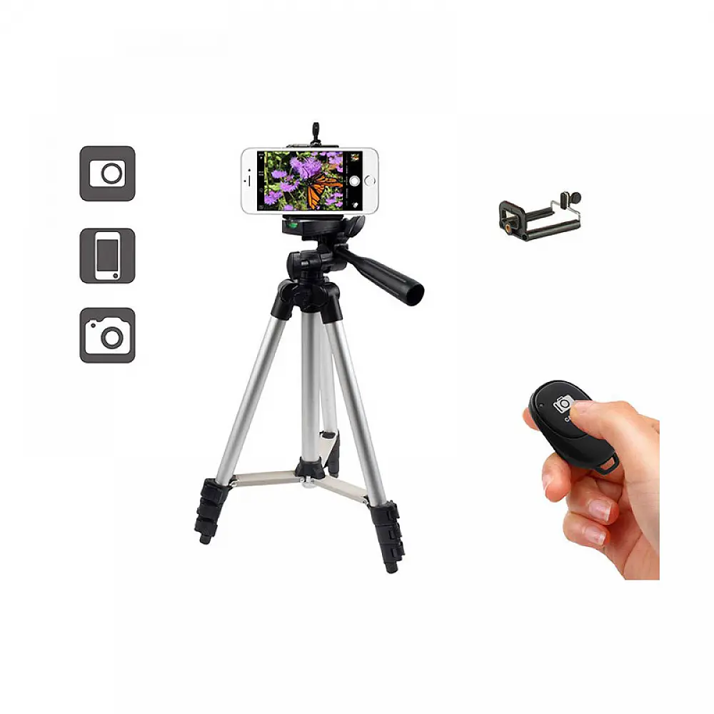 Selfie Stick Τρίποδο Κινητού με Τηλεχειριστήριο Bluetooth Χρώματος Ασημί Verk Group 5907451334614