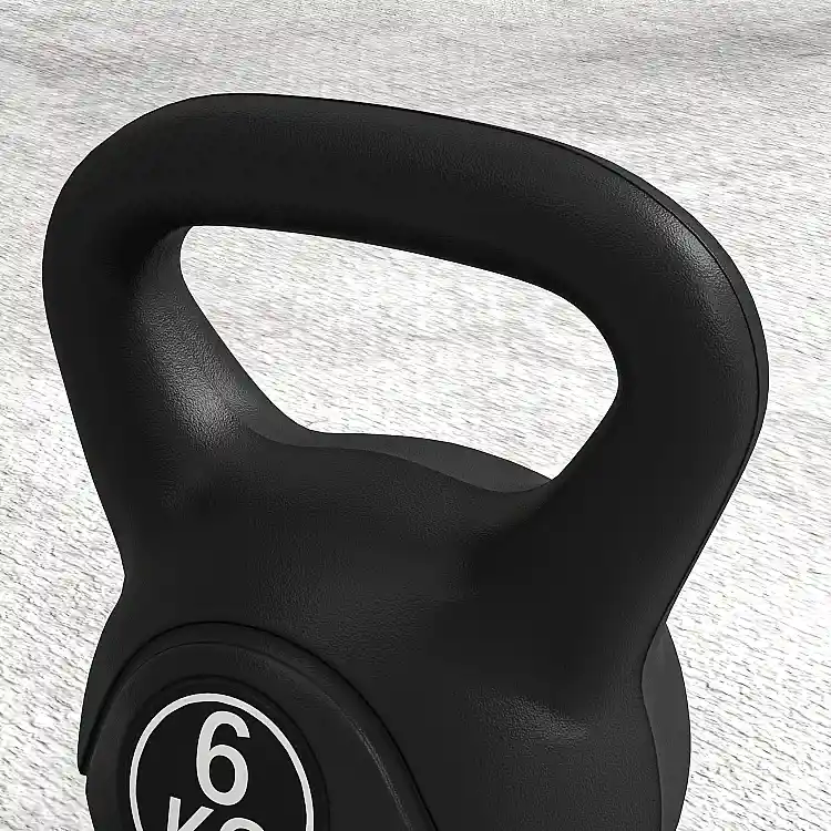 HOMCOM Kettlebell 6kg από Πλαστικό και Άμμο με Επίπεδη Βάση και Λαβή 20x13x22 cm Μαύρο A91-076V05BK