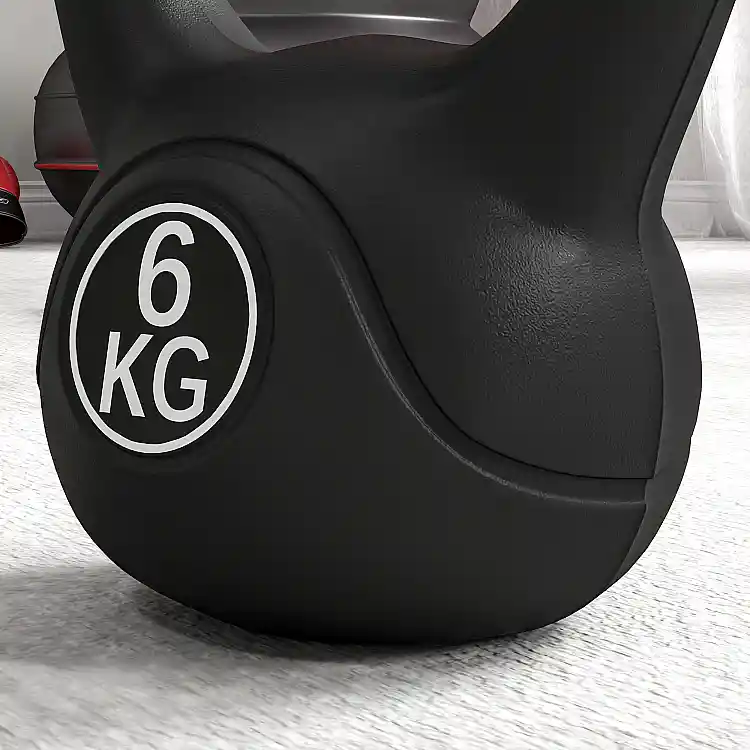 HOMCOM Kettlebell 6kg από Πλαστικό και Άμμο με Επίπεδη Βάση και Λαβή 20x13x22 cm Μαύρο A91-076V05BK