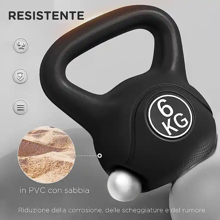 HOMCOM Kettlebell 6kg από Πλαστικό και Άμμο με Επίπεδη Βάση και Λαβή 20x13x22 cm Μαύρο A91-076V05BK