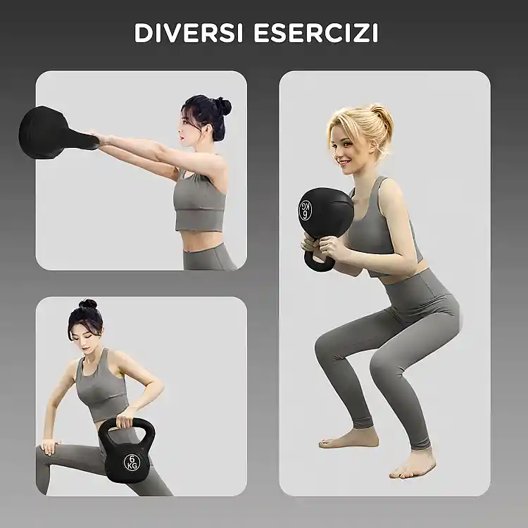 HOMCOM Kettlebell 6kg από Πλαστικό και Άμμο με Επίπεδη Βάση και Λαβή 20x13x22 cm Μαύρο A91-076V05BK